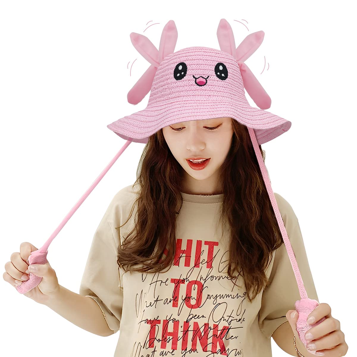 PATPAT Bunny Caps with Moving Ears, Straw Sun Hats for Women, Rabbit Moving Ear Flaps and Press Paws, Breathable Wide Brim Summer Beach Hat for Travel & Outdoor Activities, Bucket Hat for Girls Adult PATPAT Bunny Caps with Moving Ears, Straw Sun Hats for Women, Rabbit Moving Ear Flaps and Press Paws, Breathable Wide Brim Summer Beach Hat for Travel & Outdoor Activities, Bucket Hat for Girls Adult